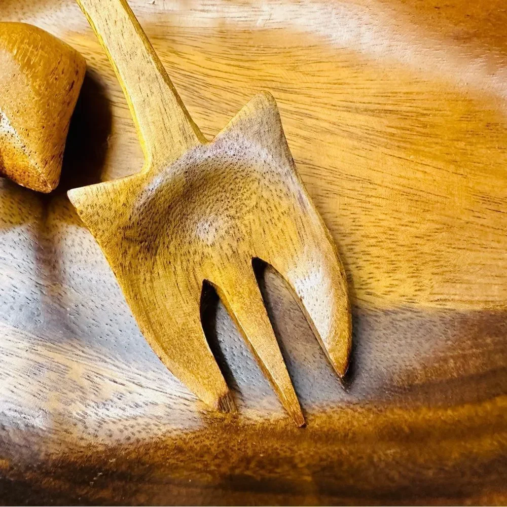 Monkey POD Leaf Bowl With Serving‎ Forks Set Of 3 Made In Hawaii
